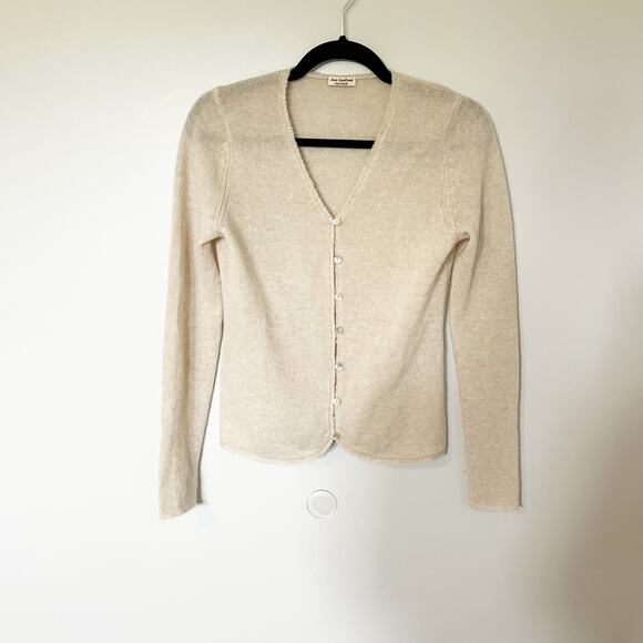 New Scotland cashmere beige oatmeal button up cardigan women’s small - Picture 1 of 8